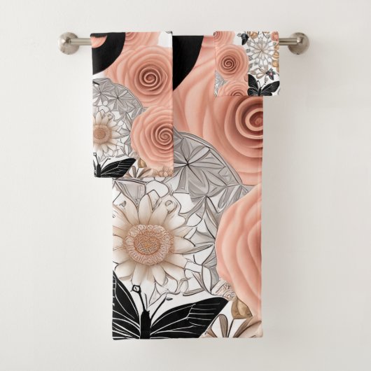 Perzikbloemen en koolbloemen, Robin en Butterflies Bad Handdoek (Insitu)