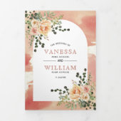 Perzikbloemen en -waterverven drieluik uitnodiging (Cover)