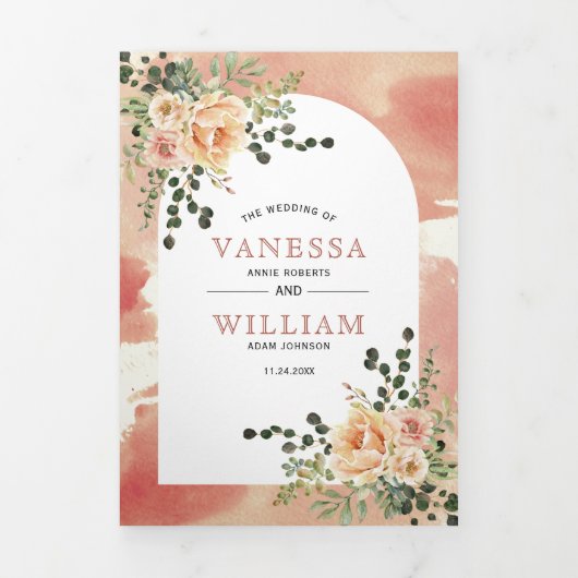 Perzikbloemen en -waterverven drieluik uitnodiging (Cover)