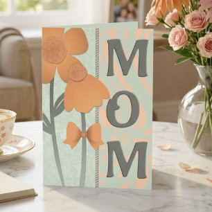 Perzikbloemen op saliegroene moedersgroet kaart