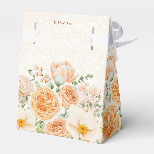 Perzikbloemen schattig Indiaas bruidskoppel op maa Bedankdoosjes (Achterkant)