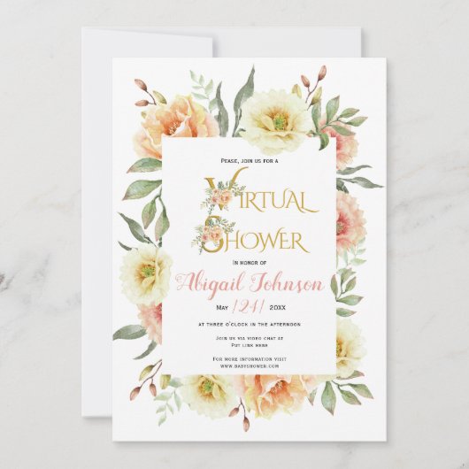 Perzikbloemen virtueel baby of vrijgezellenfeest kaart (Voorkant)