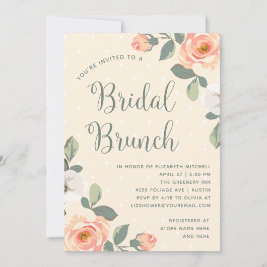  perzikbloemige | bruidbrunch kaart (Voorkant)