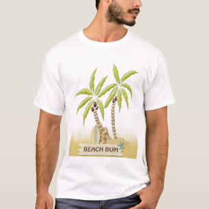 Perzikbommen, surfplanken, palmbomen en zand t-shirt