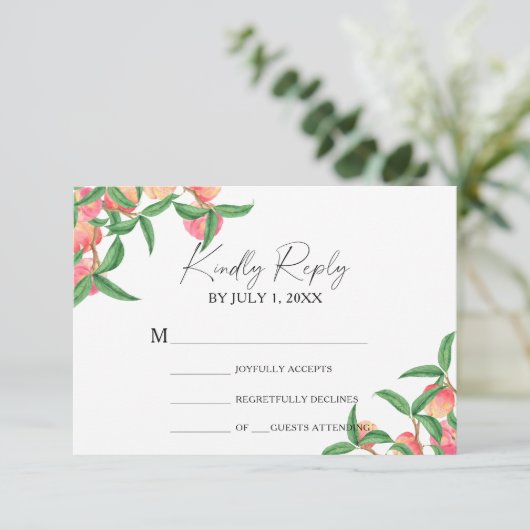 Perziken - Bruiloft RSVP Kaart (Staand voorkant)