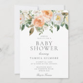 Perziken & Crème Floral Baby shower Kaart (Voorkant)