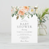 Perziken & Crème Floral Baby shower Kaart (Staand voorkant)