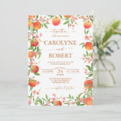 Perziken en bloemen Lente bruiloft uitnodiging (Staand voorkant)