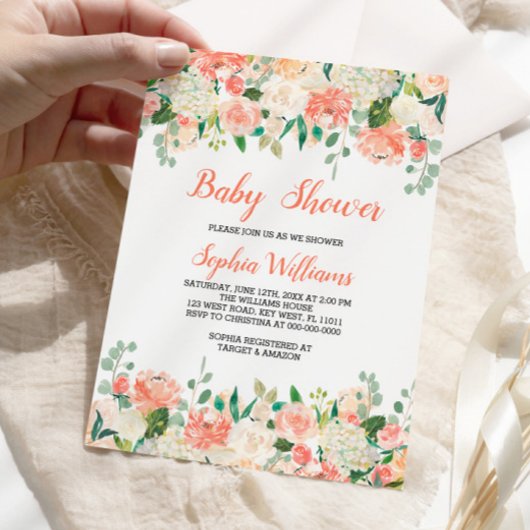 Perziken en crème Baby shower uitnodiging