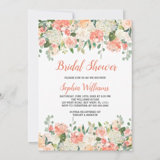 perziken en crème bruids douche uitnodiging (Voorkant)