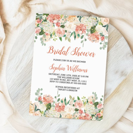 perziken en crème bruids douche uitnodiging