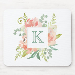 Perziken en Waterverf van Cream Floral met Monogra Muismat