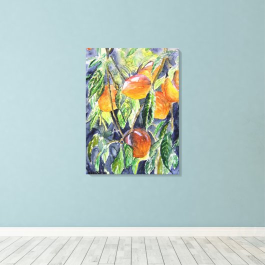 perziken fruit stilleven waterverf schilderij canvas afdruk (Insitu (Houten vloer))