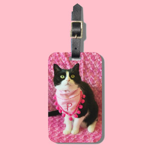 Perziken het Tuxedo Cat Pink Bandana Bagagelabel