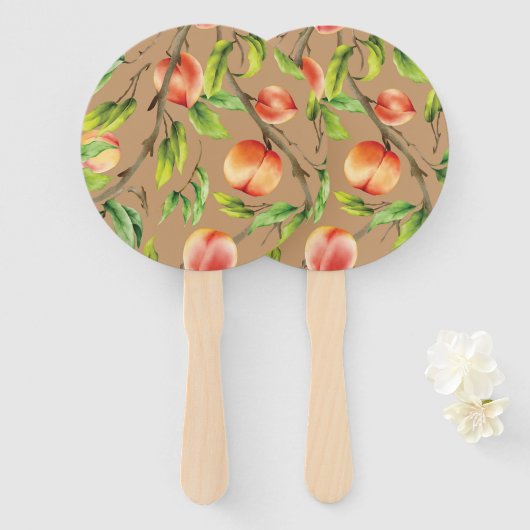 Perziken op de boom handwaaier (Voorkant en achterkant)