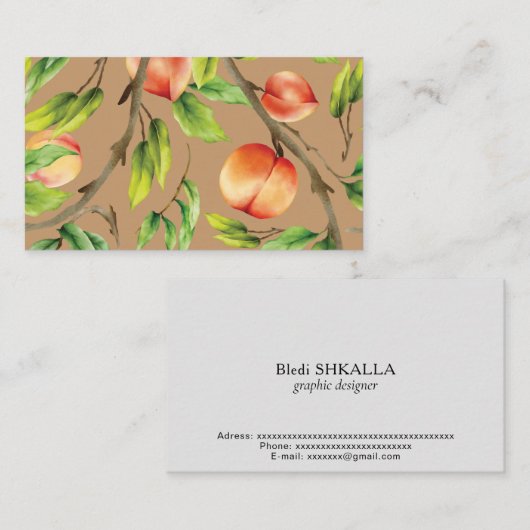 Perziken op de boom visitekaartje (Voorkant / Achterkant)