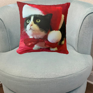 Perziken op de kerstkerst van Tuxedo Cat Kussen