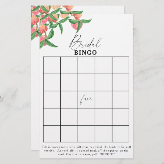 Perziken - Vrijgezellenfeest bingo spel (Voorkant / Achterkant)