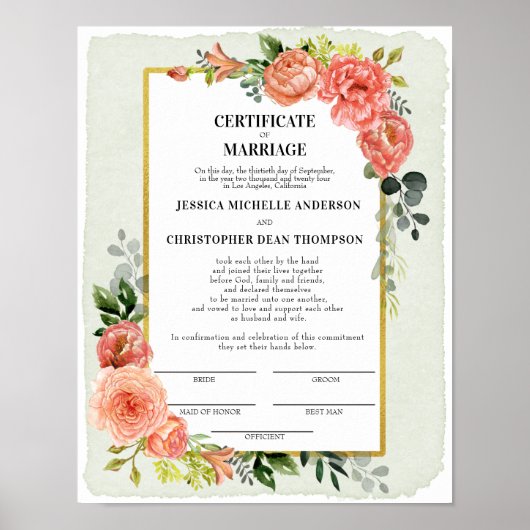 PerzikFloral Certificate of Marriage Keepomwille Poster (Voorkant)