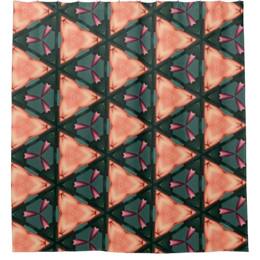 Perzikgordijn en Groen Geometrische showgordijn Douchegordijn (Voorkant)