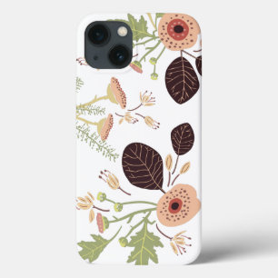 Perzikgroene gespoelde bloemen bladeren iPhone 13 hoesje
