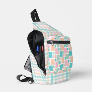 PERZIKGROENE TURQUOISE ROZE GEOMETRISCHE PATRONEN SLING BAG