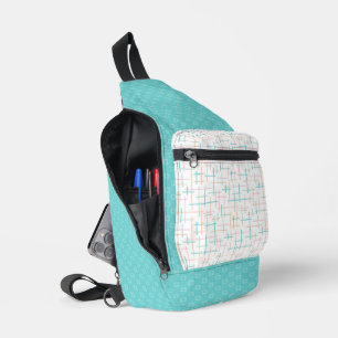 PERZIKGROENE TURQUOISE ROZE GEOMETRISCHE PATRONEN SLING BAG
