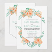 Perzikgroene Waterverf Floral Eucalyptus Weddensch Kaart (Voorkant / Achterkant)