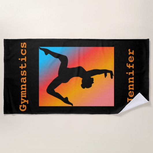 Perzikhanddoek met gymnastiek en naam van de gymna strandlaken (Voorkant)