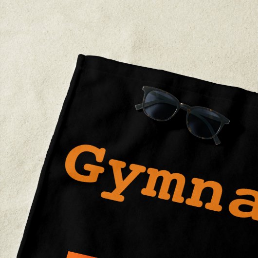 Perzikhanddoek met gymnastiek en naam van de gymna strandlaken (In situ)