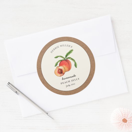 Perzikjam, pot met Kraft papieren rand Ronde Sticker (Envelop)