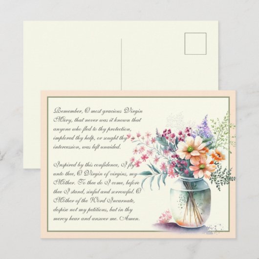 Perzikkatholieke gebeden van Memorare tot Maagd Ma Briefkaart (Voorkant / Achterkant)