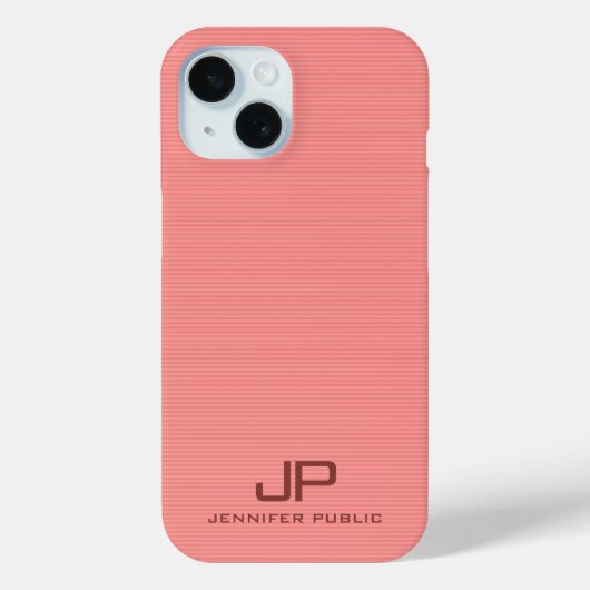 Perzikkleur Strepen Elegante Trendy Monogram Naam Case-Mate iPhone Case (Achterkant)