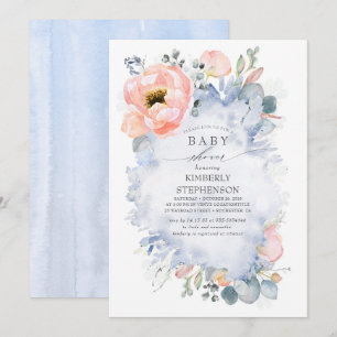 Perzikkleurig Baby shower Modern Dusty Blue Kaart
