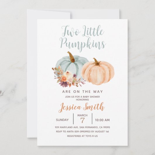 Perzikkleurig en blauw Baby shower met twee kleine Kaart (Voorkant)