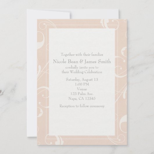 Perzikkleurig en crèmekleurig, wit, zwevend, legan kaart (Achterkant)