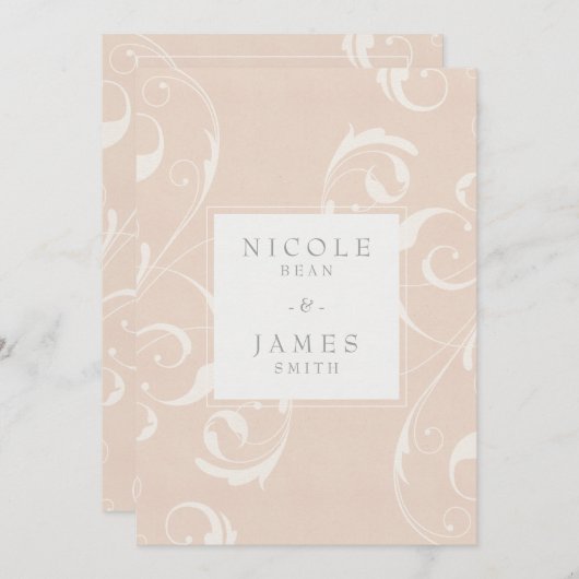 Perzikkleurig en crèmekleurig, wit, zwevend, legan kaart (Voorkant / Achterkant)