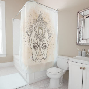 Perzikkleurig en goudboho Lotus Flower Beauty Douchegordijn