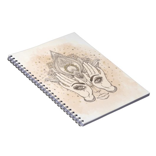 Perzikkleurig en goudboho Lotus Flower Beauty Notitieboek (Rechterzijde)