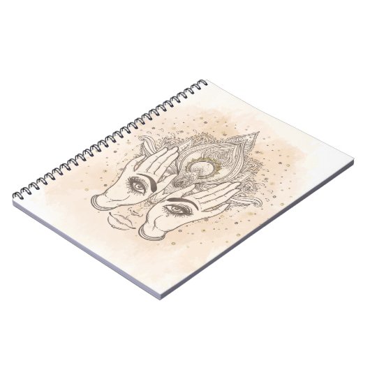 Perzikkleurig en goudboho Lotus Flower Beauty Notitieboek (Linkerzijde)