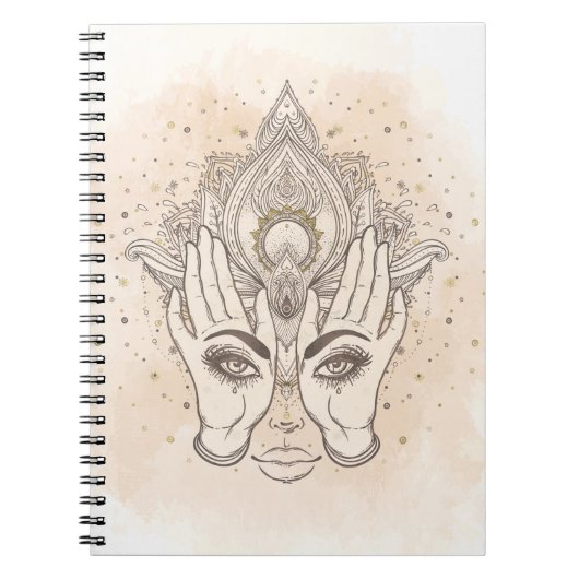 Perzikkleurig en goudboho Lotus Flower Beauty Notitieboek (Voorkant)