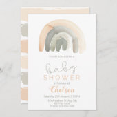 Perzikkleurig en grijs Waterverf RegenboogBaby sho Kaart (Voorkant / Achterkant)