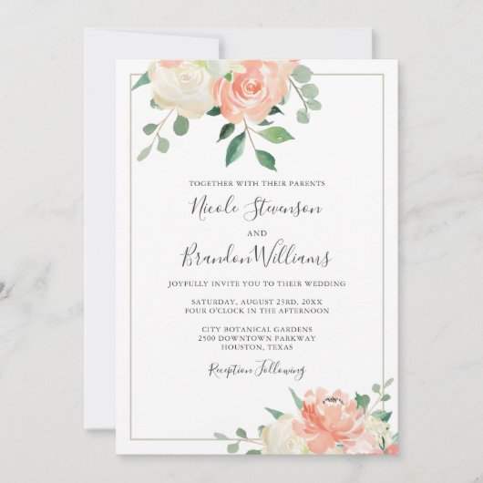 Perzikkleurig en niet-wit elastisch huwelijk kaart (Voorkant)