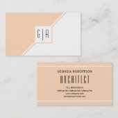 Perzikkleurig en wit modern monogram geometrisch visitekaartje (Voorkant / Achterkant)