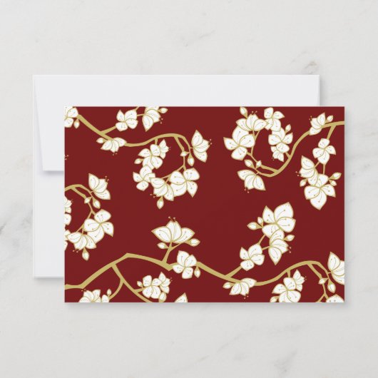 Perzikkleurig/pruimelbloesems Rood Dubbelgeluk Wed RSVP Kaartje (Achterkant)