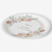 Perzikkleurig Roos Roze groene Floral Gold Lijst W Papieren Bordje (Gekanteld)