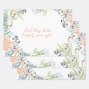 Perzikkleurige Aquarel Bloemen Frame Gepersonalise Inpakpapier Vel