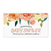 Perzikkleurige bloemen | Baby shower Dank u Etiket (Voorkant)