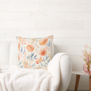 Perzikkleurige bloemen en Dusty Blue Hedendaags Kussen