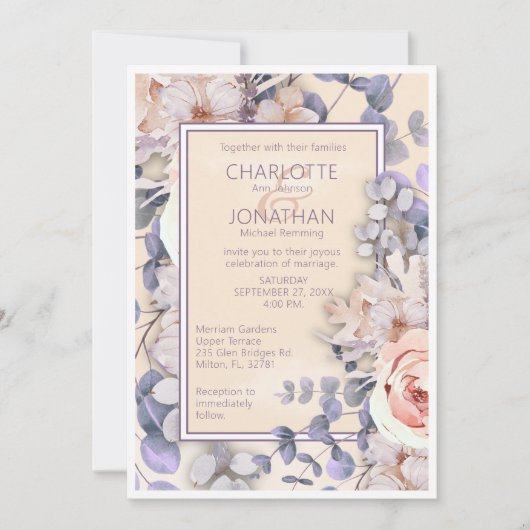 Perzikkleurige bloemenbruiloft uitnodiging (Voorkant)